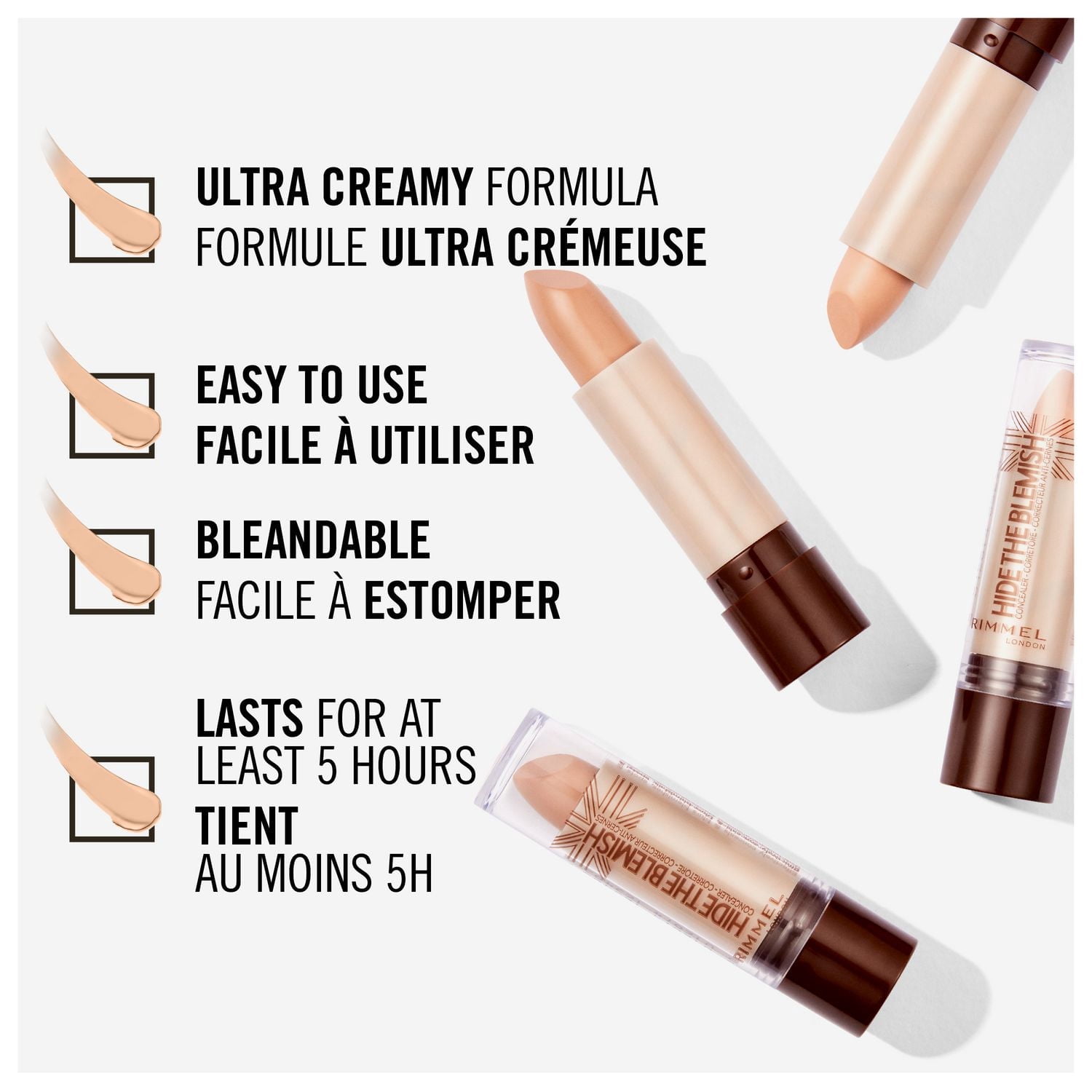 Rimmel Hide The Blemish Concealer, Ultra-Creamy Formula Provides for a Long-Lasting and Natural Effect, Brightens Skin
