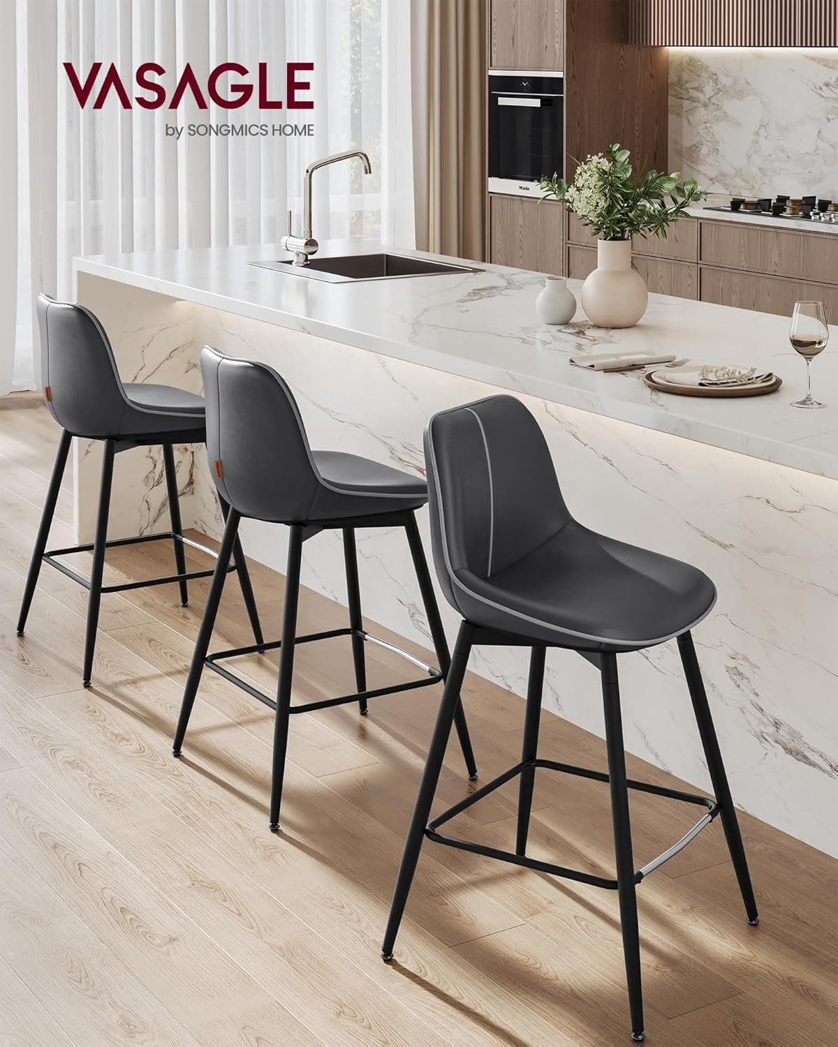 Bar Stools Set of 2, Counter Height Bar Stools with Back, Ergonomic ...