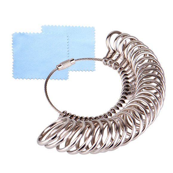 KUUQA Taille 1-13 Bague en Fer Inoxydable Taille de Bague Outil de Mesure de Taille Ensemble de Jauge de Bague 27 Pcs Modèles Circulaires avec 2 Chiffons de Polissage de Bijoux