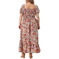 thumbnail image 3 of GRACE & GRANDEUR Robe Maxi Bohème à Fleurs pour Femme Grande Taille, Manches Courtes, Encolure Carrée, Smockée, 1X Rouge, 3 of 6
