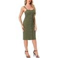 thumbnail image 4 of INSPIRE CHIC Robes en Denim pour Femmes à Boutons Sans Manches à Encolure Cœur Robes Midi en Jean L Vert Foncé, 4 of 6