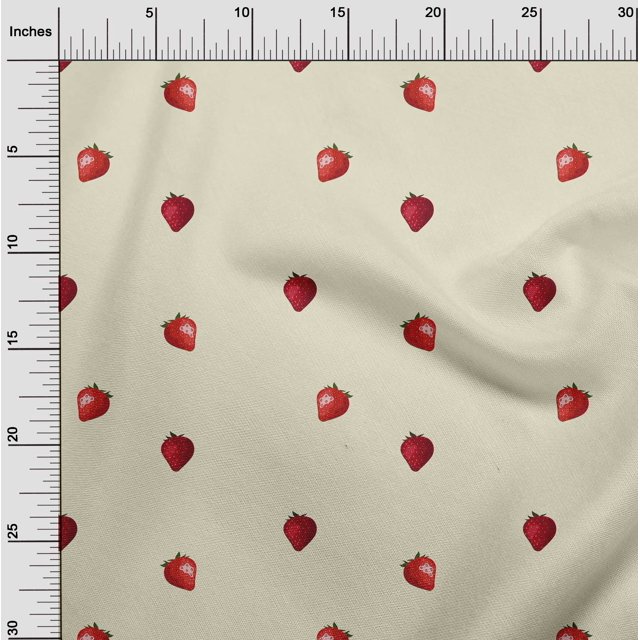 oneOone Tissu Voile de Coton Biologique Imprimé Fraise BTY 42 Pouces de Large