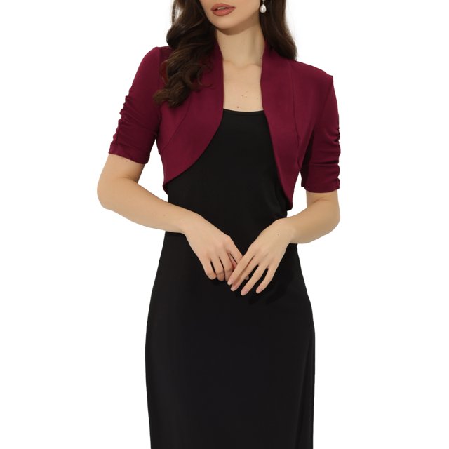 INSPIRE CHIC Boléros pour Femmes à devant Ouvert, Manches Courtes Froncées, Cardigan Court TG Rouge Vin