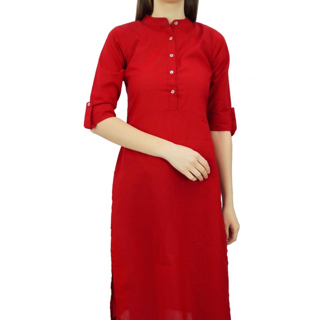 Phagun Kurti Tunique Unie en Coton Col Mandarin Kurta Blouse Ethnique Décontractée