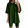 thumbnail image 1 of Ketyyh-chn99 Two Piece Short Set Linen Shorts Women Lounge Sets Sets Outfits Short Sleeve Basic Shorts Set Green,3XL, 1 of 5