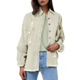 thumbnail image 1 of Baberdicy Distressed Denim Jackets for Women - Fall/Winter Vintage Loose Fit (Oversized, Ragged Hole Design) Green M, 1 of 5