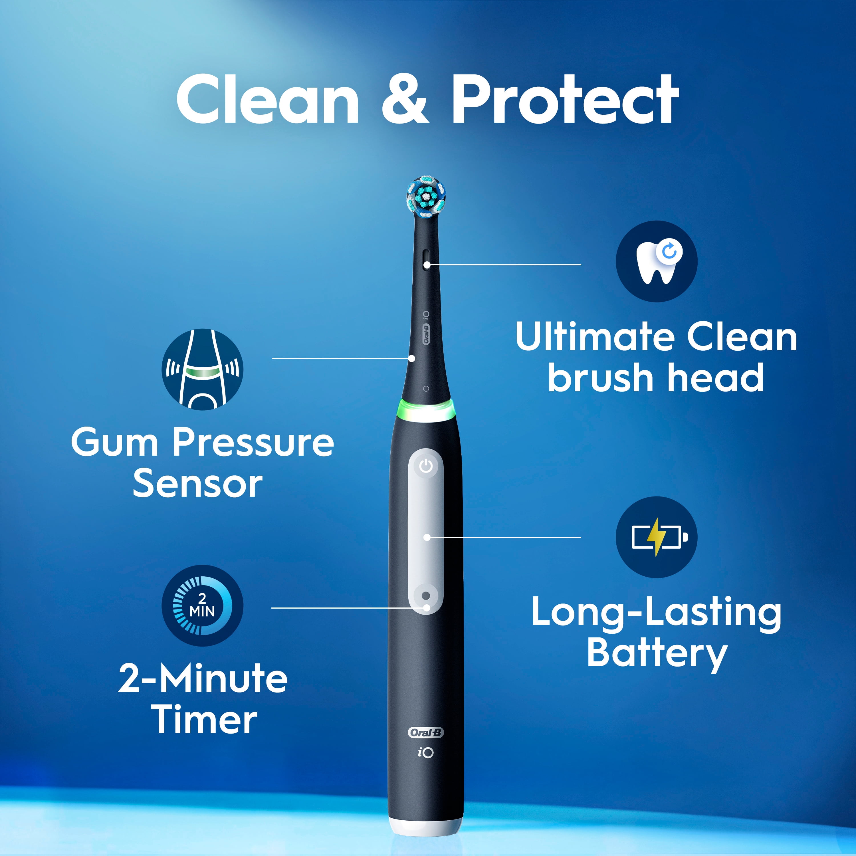 Brosse à dents électrique rechargeable Oral-B, iO4 Propreté et gencives, 4 modes de nettoyage, détecteur de pression visuel pour protéger les gencives, 2 brossettes, étui de voyage, rose