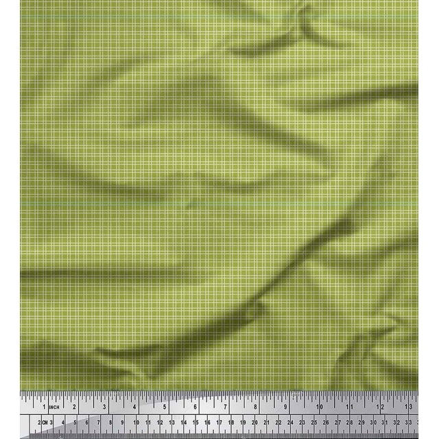 Soimoi Green polyester Crepe Fabric Geometric Check Decor Fabric Printed Yard 42 Inch Wide