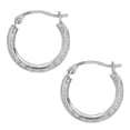 thumbnail image 1 of 10k White Gold Shiny Diamond Cut Round Hoop Earrings, Diameter 15mm, 1 of 1