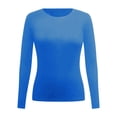 thumbnail image 4 of WEIYLL T-Shirt Basique à Manches Longues et Col Rond pour Femme, Décontracté, Confortable, Tenue de Tous les Jours, Couleur Unie, Polyvalent, Bleu, 4 of 5