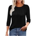 thumbnail image 1 of Olyvenn T-Shirts pour Femmes à Manches 3/4, Décontractés d'Été, Tendance, T-Shirt à Oeillets Plissé, Col Ras du Cou, Tunique à Manches Trois Quarts, Blouse Noire TG, 1 of 9