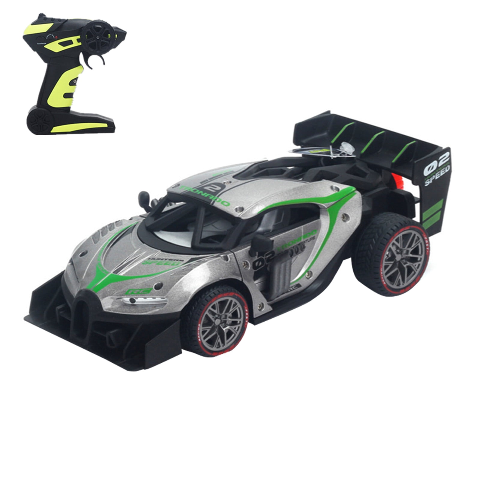 Silver 2.4G Alloy Remote Control Stunt Car With Led Spray, High Speed Race Drift Rc Vehicle For Kids, 9.5X4.9X3 Inch Off-Road Toy Car