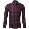 thumbnail image 1 of Pompotops Homme Automne Décontracté Coupe Ajustée Manches Longues Col Rabattu à Carreaux Poche Haut Blouse Chemise en Solde, 1 of 3