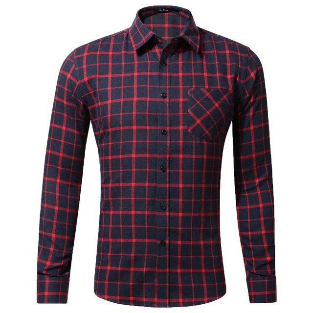 Pompotops Homme Automne Décontracté Coupe Ajustée Manches Longues Col Rabattu à Carreaux Poche Haut Blouse Chemise en Solde