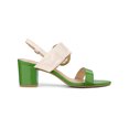 thumbnail image 3 of BLISSFUL STEP Slingback Contrast Color Chunky Heel Big Circle Buckle Heeled Sandals Green Beige 5, 3 of 8