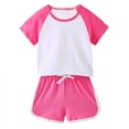 thumbnail image 1 of MKOSPLRT Workout Sets for Kid 12M-11Y Color Block Running Outfits Short Sleeve Raglan Shirts Drawstring Waist Track Shorts Sports Outfits, 1 of 4