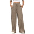 thumbnail image 2 of Ailaofu Womens Ribbed Wide Leg Lounge Pants with Pockets Casual Relaxed Comfy Loose Soft Knit Pajama Pants with Drawstring, 2 of 6