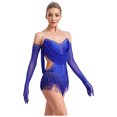 thumbnail image 4 of Aislor Robe de Danse Latine Jazz à Franges avec Gants Bleu S, 4 of 7
