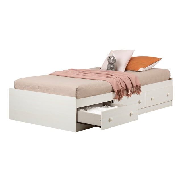 South Shore Summer Breeze Twin Mates Bed with 3 Drawers, in White Wash