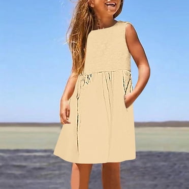 Robe Sans Manches à Col Rond, Robe pour Petites Filles, Imprimé Quotidien Vacances, Sans Manches, Décontractée, Mignonne, Douce