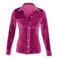 thumbnail image 4 of Plebaso Women's Velvet Long Sleeve Button down Shirts Fall Winter Tops Womens Dressy Blouses with Pockets, 4 of 5