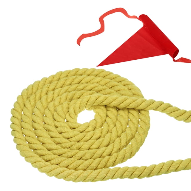 Unique Bargains 39 Feet Tug of War Rope for Adults Teen 3-Strand Natural Twisted Cotton Rope with Flag Yellow