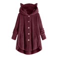 thumbnail image 1 of WEIYLL Veste en Molleton pour Femme Velours à Capuche Oreilles de Chat Patchwork Uni à Boutons Peluche Bordeaux Hauts d'Automne Taille TG, 1 of 6