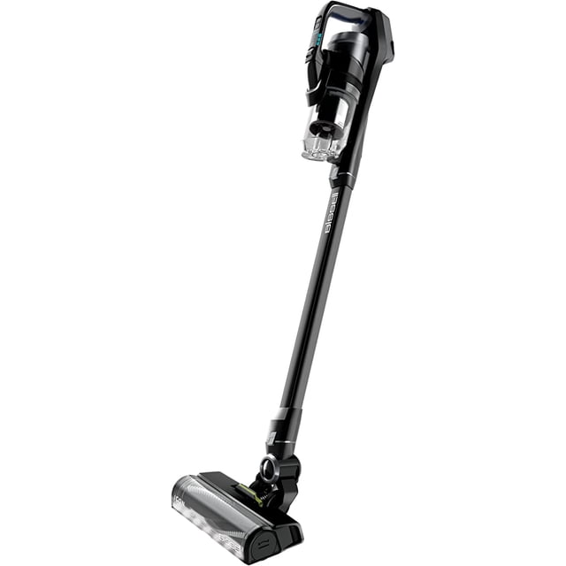 BISSELL 3178B ICONPET TURBO Cordless Stick Vacuum in a modern black finish, designed with a Tangle-Free Brush Roll and LED headlights for efficient cleaning. Powered by a 25V lithium-ion battery, it offers up to 50 minutes of cordless operation and features Turbo Boost Mode for extra suction. The vacuum includes a high-performance digital motor, SMARTSEAL Allergen System, and an Easy Empty Dirt Tank with CleanSlide Technology. It converts to a handheld or high-reach vacuum and comes with pet-specific tools, making it perfect for pet hair and whole-home cleaning.