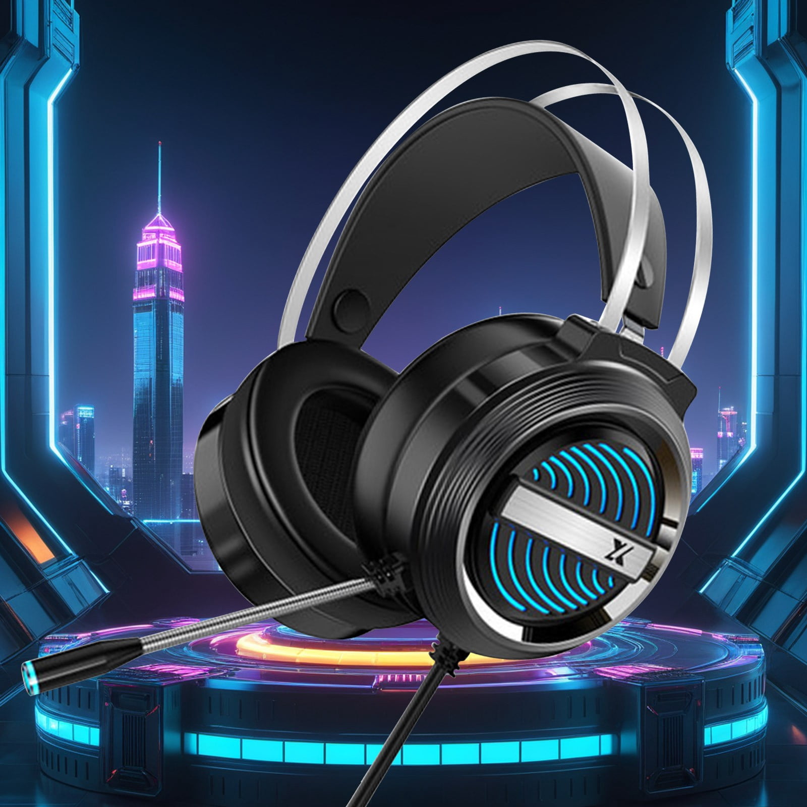 cpengpj Clearance Head Mounted Wired Headphones With USB Interface Cool Lighting And Earphones 7.1 Stereo Sound Effects Heavy Headphones