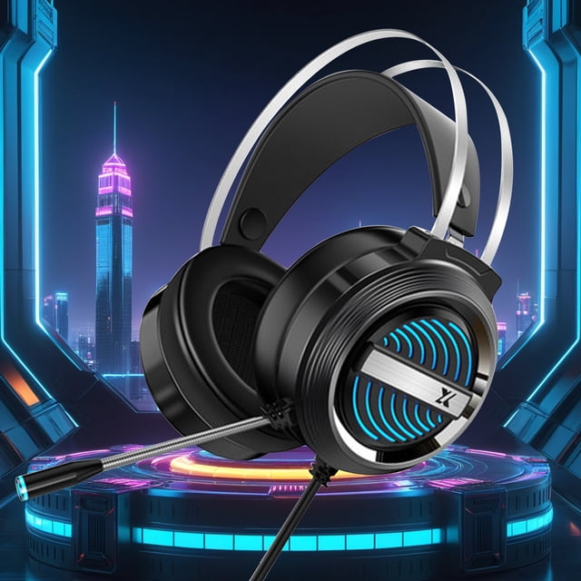 cpengpj Clearance Head Mounted Wired Headphones With USB Interface Cool Lighting And Earphones 7.1 Stereo Sound Effects Heavy Headphones