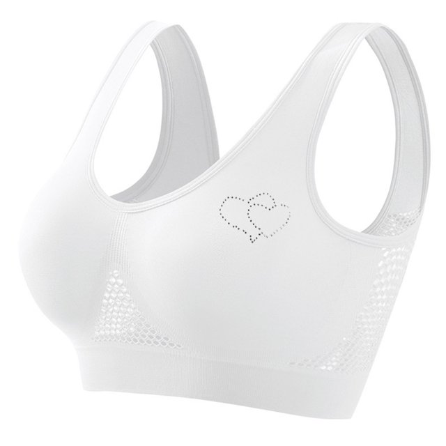 Women's Rhinestone Sports Bra - Hollow Back Design w/ Wide Strap Support | Anti-Sagging Wireless Bra for Workouts & Mature Figures