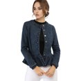 thumbnail image 2 of INSPIRE CHIC Women's Round Neck Collarless Button Down Peplum Denim Jacket, 2 of 6