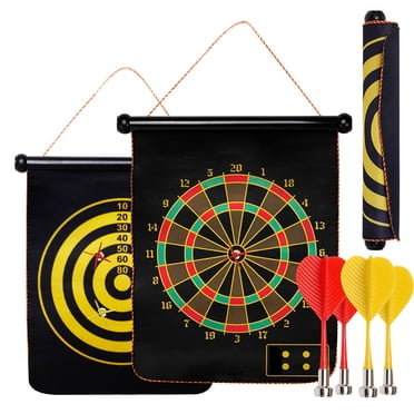 Kid's Dart Board Interactive Magnetic Double Sided Dart Board Toy with 4 Darts