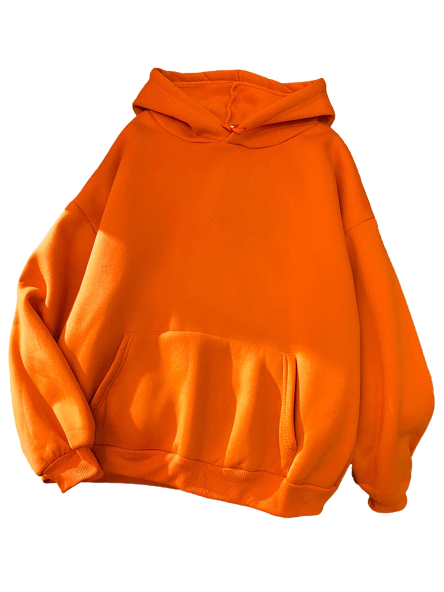 Innerwin Hoodies Fleece Women Sweatshirt Sport Solid Color Loose Fit Hooded Tops Orange XS