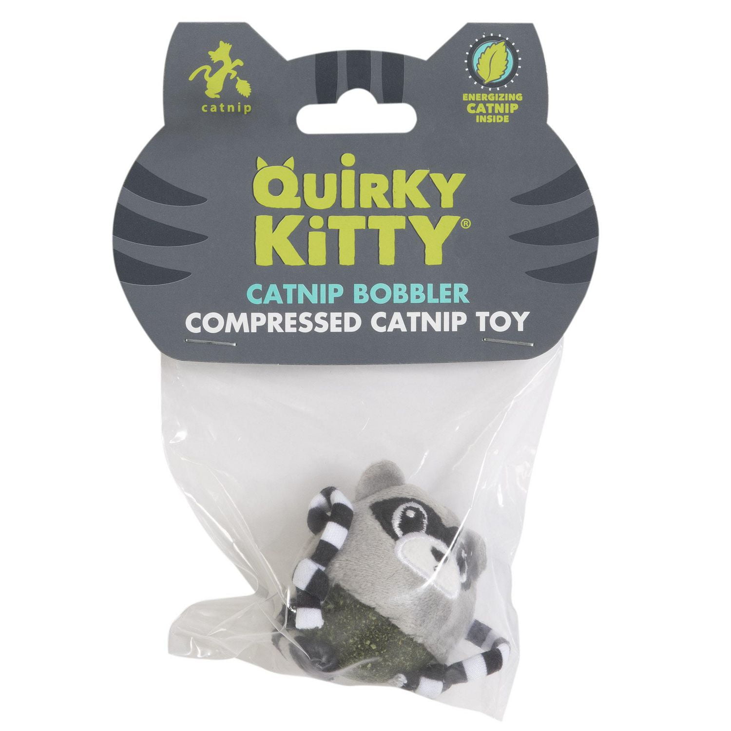 Quirky Kitty Rolly Raccoon Bobbler Herbe à Chat Compressée Jouet pour Chat Balle