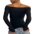 thumbnail image 4 of MesaSe Women y2k Fairycore Tops Solid Color Off Shoulder Flared Long Sleeve T-Shirts, 4 of 4