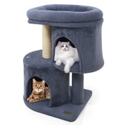 Costway 26" Small Cat Tree with Large Padded Plush Perch, 2 Condos, Sisal Scratching Posts Dark Gray