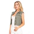 thumbnail image 4 of Womens Distressed Denim Button Up Sleeveless Crop Vest, Olive Green, Small, 4 of 5
