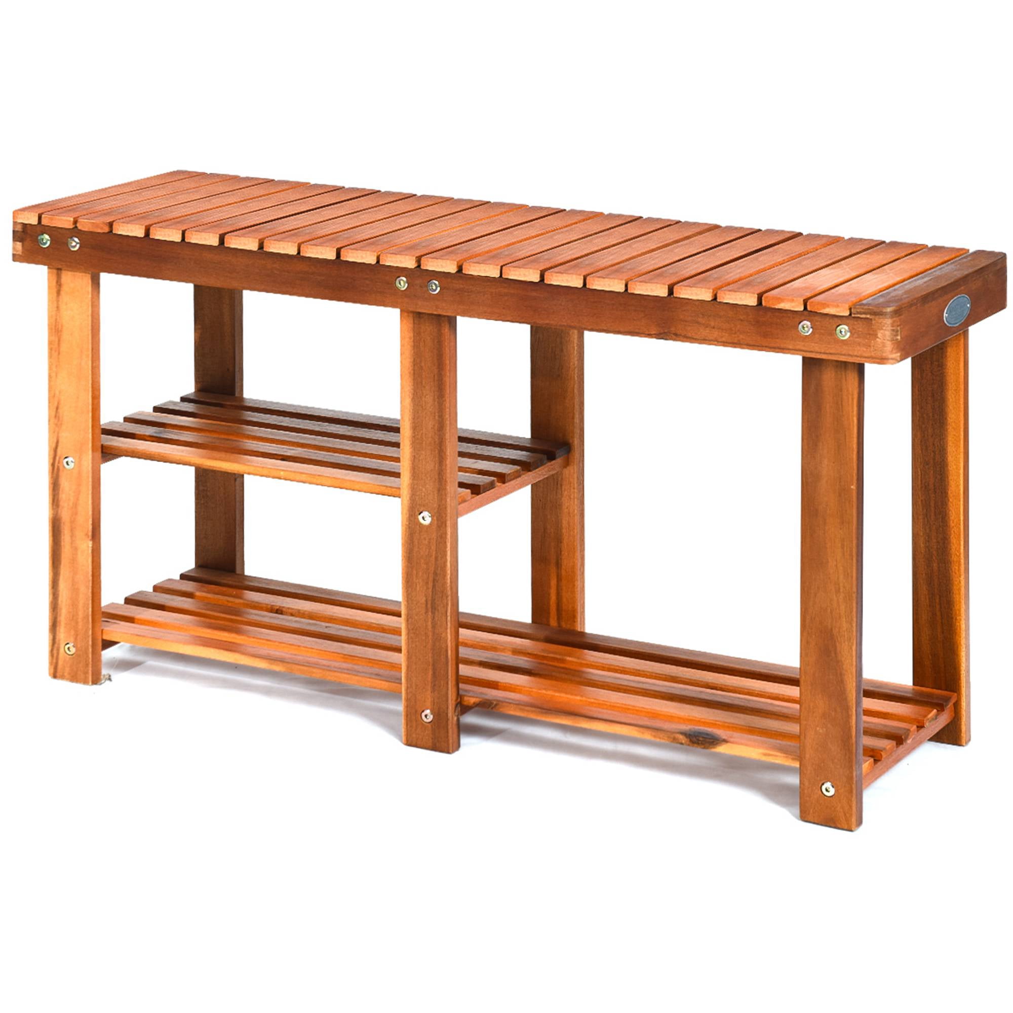 Costway 3-Tier Wood Shoe Rack Shoe Bench Freestanding Boots Storage Organizer Heavy-duty