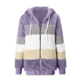 thumbnail image 4 of zanvin Womens Winter Fuzzy Fleece Jacket Hooded Color Block Patchwork Cardigan Drawstring Coat Oversized Outerwear with Pockets,Purple, 4 of 5