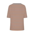 thumbnail image 5 of Penkiiy T-Shirts à Manches Courtes à Blocs de Couleur Rayés pour Femmes, Col Rond, Décontractés, Amples, Chandails à Enfiler, Hauts d'Été, Tee-Shirt 2TG Beige, 5 of 5