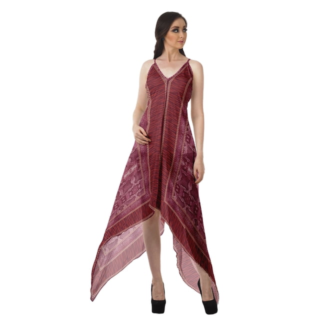 Moomaya Robe à Col en V Imprimée Robes Mouchoirs pour Femmes Robe de Soirée Bohème