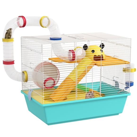 PawHut Hamster Cage for Dwarf Hamster, Gerbil with Tunnels, Water Bottle