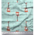 thumbnail image 1 of Soimoi Green polyester Crepe Fabric Notes & Guitar Musical Instrument Print Fabric by Yard 52 Inch Wide, 1 of 5