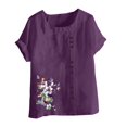 thumbnail image 4 of Blouses pour Femmes, Haut Décontracté en Lin Imprimé à Manches Courtes avec Boutons, 4 of 4