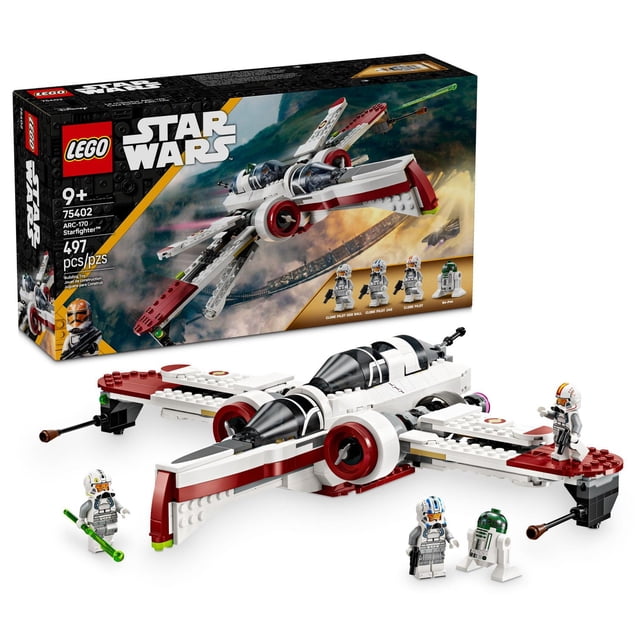 LEGO Star Wars: la Revanche des Sith ARC-170 Chasseur Spatial Jouet de Construction Mettant en Vedette un Chasseur Stellaire Blanc et Rouge avec Trois cockpits Noirs, six Ailes Incluant Quatre Ailes Réglables à Levier, Deux Tireurs à Ressort, Quatre Minifigurines Clone Pilot et une Figurine de Droïde R4-P44, Exposé dans la Boîte de Ensemble, Convient au Jeu Imaginatif pour 9 Ans et Plus.