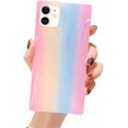thumbnail image 1 of Compatible avec Étui pour iPhone, Étui Carré Coloré Scintillant Bling Arc-en-Ciel en Silicone Souple, Housse Protectrice Antichoc, Design Iridescent Mode pour Filles Femmes (iPhone 11, Rose), 1 of 7
