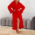 thumbnail image 4 of Moxiu Women's Long Sleeve Fleece Robe - Cute Ruffle Ultra Soft Plush Fuzzy Ankle-Length Bathrobe with Pockets Red,XL, 4 of 9