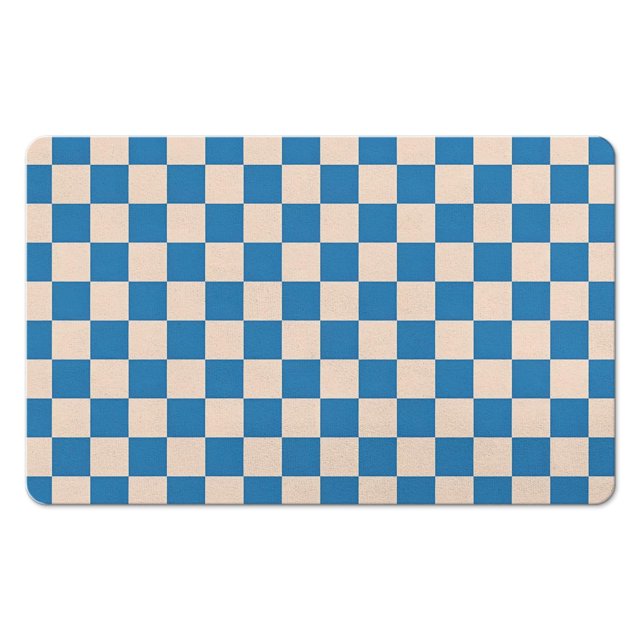 Super Soft, Absorbent Long Bath Mat: Checkered Non-Slip Bathroom Runner Rug. Microfiber, Easy Clean Floor Mats for Bathtub Showers, 20x32in