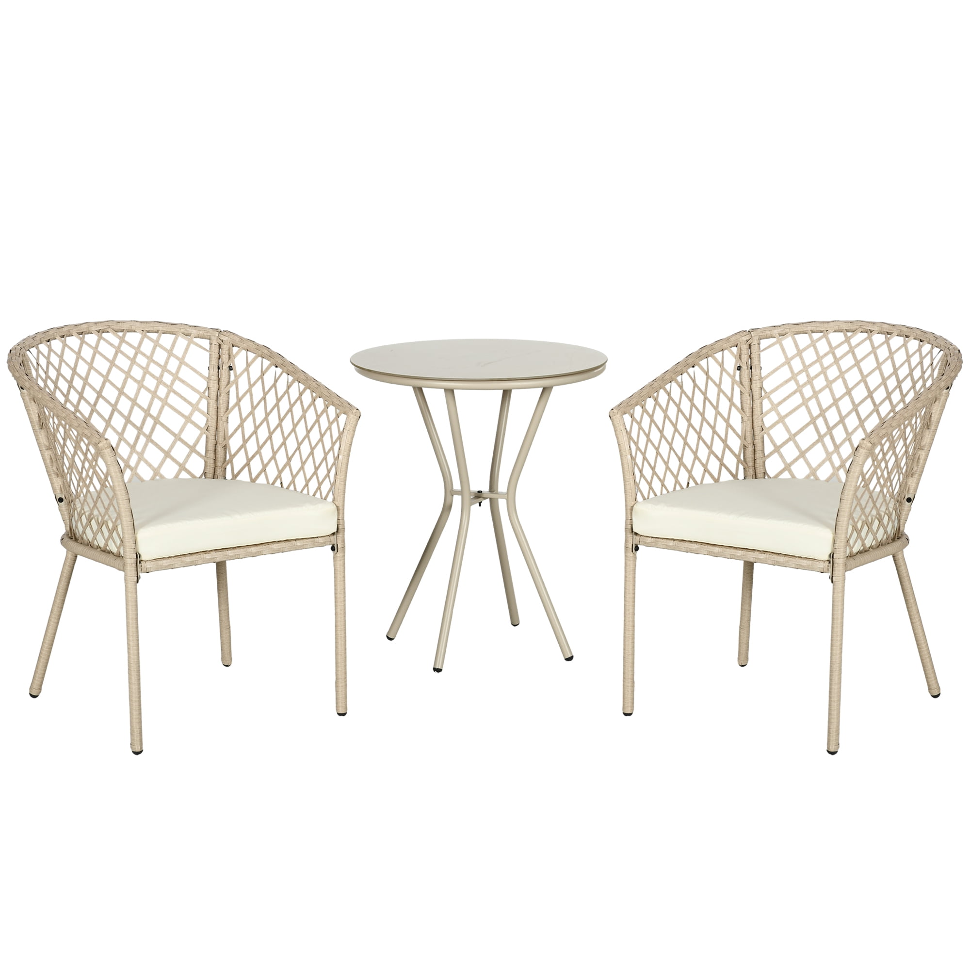 Outsunny 3 Pieces Wicker Patio Furniture w/ Soft Cushions, Glass Table
